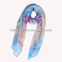 2014 hot hand printed silk chiffon lady scarf